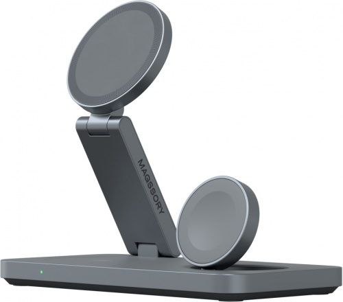 Беспроводное зарядное устройство Magssory Yoga 3 в 1, c Qi2 Серый Беспроводное зарядное устройство Magssory Yoga 3 в 1, c Qi2 Серый
